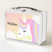 ユニコーングラデーションのカラフル魔法の馬名 メタルランチボックス (正面)