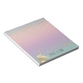 ユニコーングラデーション金ゴールド紙吹雪グリッターハート ノートパッド (アングル)