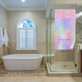 ユニコーングリッターはピンクのレインボーモノグラムの名前をドリップ ビーチタオル