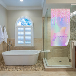 ユニコーングリッターはピンクのレインボーモノグラムの名前をドリップ ビーチタオル