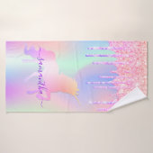 ユニコーングリッターはピンクの虹の名前をドリップ バスタオル (バスタオル)