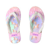 ユニコーングリッターは虹のピンクの紫の名前をドリップ キッズビーチサンダル (フットベッド)