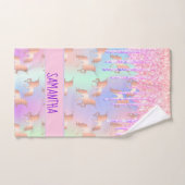 ユニコーングリッターは虹のピンクの紫の名前をドリップ バスタオルセット (ハンドタオル)
