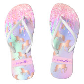 ユニコーングリッターは虹のピンクの紫の名前をドリップ ビーチサンダル (ソール)