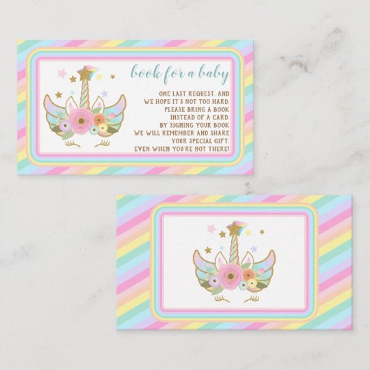 ユニコーングリッタースターかわいい本を持って来る エンクロージャーカード (正面/裏面)