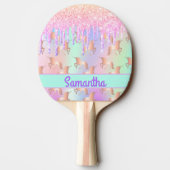 ユニコーングリッタードリップピンクの女の子の名前 卓球ラケット (裏面)