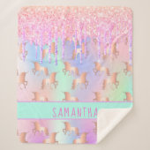 ユニコーングリッタードリップレインボーピンクのモノグラム女の子 シェルパブランケット (正面)