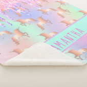 ユニコーングリッタードリップレインボーピンクのモノグラム女の子 シェルパブランケット (3/4)