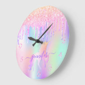ユニコーングリッターピンクパープルネームガール ラージ壁時計 (傾斜)