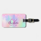 ユニコーングリッターピンクレインボーホログラフィックモノグラム ラゲッジタグ (正面横)