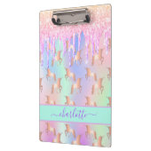 ユニコーングリッターピンク虹色バラ金ゴールド虹 クリップボード (左)