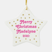 ユニコーングリッターフラワースターパーソナライズされた セラミックオーナメント (裏面)