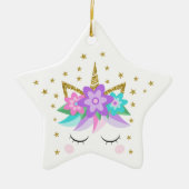 ユニコーングリッターフラワースターパーソナライズされた セラミックオーナメント (正面)