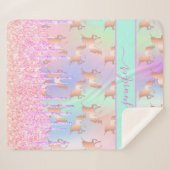 ユニコーングリッターレインボーピンク名文字 シェルパブランケット (正面(横))