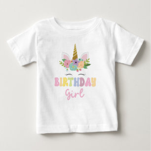 ユニコーングリッターレインボー誕生日ガールパーティー服 ベビーTシャツ