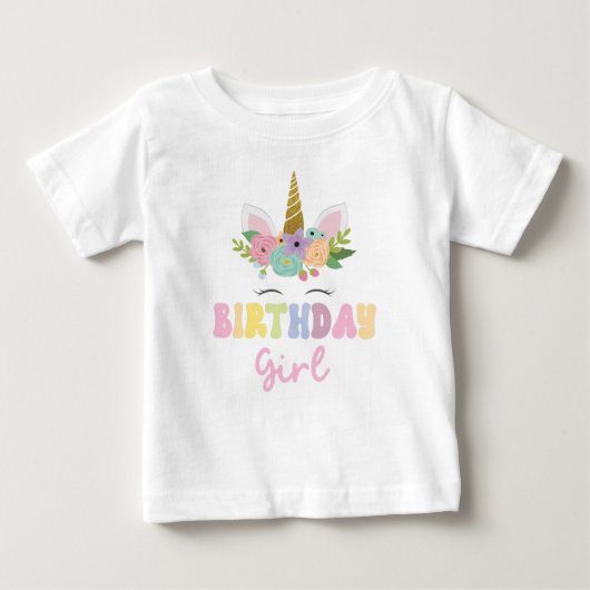 ユニコーングリッターレインボー誕生日ガールパーティー服 ベビーTシャツ (正面)