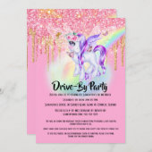 ユニコーングリッター妖精ピンク紫のレインボーガールズ 招待状 (正面/裏面)