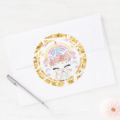 ユニコーングリッター金ゴールドパーソナライズされたファースト誕生日 ラウンドシール (封筒)
