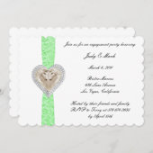 ユニコーングリーンレース婚約パーティ招待状 招待状 (正面/裏面)