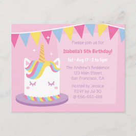 ユニコーンケーキバンティンフラッグズガールズバースデーパーティー 招待状
