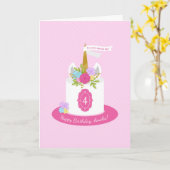 ユニコーンケーキピンクパープルブルーグリーン誕生日 カード (黄色い花)