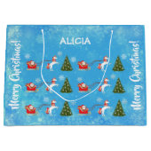 ユニコーンサンタスノーフレークパーソナライズされたクリスマスツリー ラージペーパーバッグ (正面)