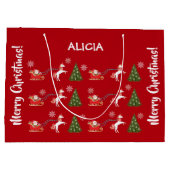 ユニコーンサンタスノーフレークパーソナライズされたクリスマスツリー ラージペーパーバッグ (裏面)