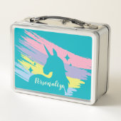 ユニコーンシルエットパステルカラーパーソナライズされた メタルランチボックス (裏面)