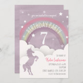 ユニコーンシルエットレインボークラウド+スター誕生日 招待状 (正面/裏面)