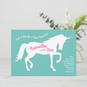 ユニコーンシルエット1st誕生日パーティーピンクガールズ 招待状 (スタンド正面)