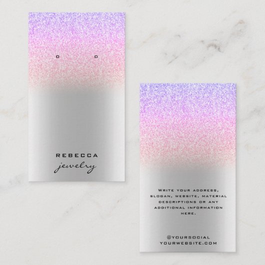 ユニコーンシルバーグリッターイヤリングディスプレイカード 名刺 (正面/裏面)