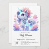 ユニコーンシンプル威厳のあるベビーシャワー 招待状 (正面/裏面)