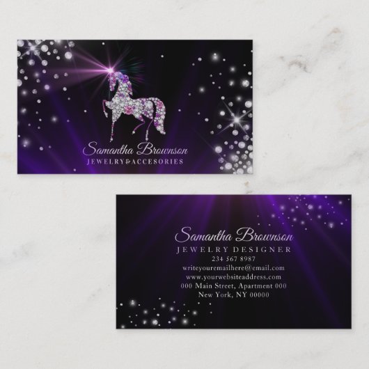 ユニコーンジェムズダイヤモンドジュエリー紫 名刺 (正面/裏面)