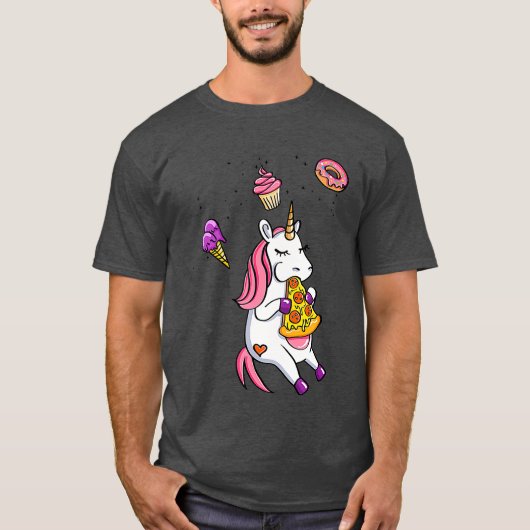ユニコーンジャンクフードかわいい魔法のピザの馬 Tシャツ (正面)