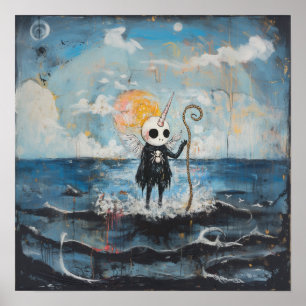 ユニコーンスカルマジカルウィッチーAIアートマットバリュー ポスター