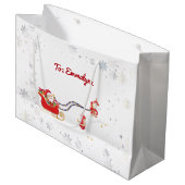 ユニコーンスタイリッシュガーリーサンタスノーフレーク名クリスマス ラージペーパーバッグ (正面アングル)