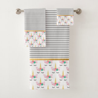 ユニコーンストライプ金ゴールドバスルーム用タオルセット バスタオルセット