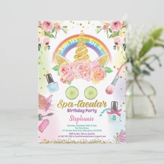 ユニコーンスパパーティー誕生日招待用水彩 招待状 (スタンド正面)