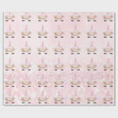 ユニコーンスパークグリッターピンクフローラパステルガーリー ラッピングペーパー (フラット)