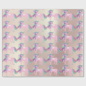 ユニコーンスパークグリッターピンクフローラベビーパール ラッピングペーパー (フラット)