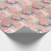 ユニコーンスパークグリッターピンクフローラベビーピーチカン ラッピングペーパー (角)