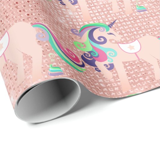 ユニコーンスパークグリッターピンクフローラベビーピーチカン ラッピングペーパー (ロールコーナー)