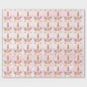 ユニコーンスパークグリッターピンクフローラ金ゴールドフローラ ラッピングペーパー (フラット)