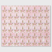 ユニコーンスパークグリッターピンクローズラッシュ金ゴールドフローラ ラッピングペーパー (フラット)