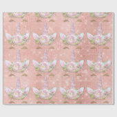 ユニコーンスパークリーグリッターピンク金ゴールドガーリーフローラ ラッピングペーパー (フラット)