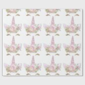 ユニコーンスパークリーグリッターピンク金ゴールドフローラホワイト ラッピングペーパー (フラット)