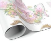 ユニコーンスパークリーグリッターピンク金ゴールドフローラホワイト ラッピングペーパー (ロールコーナー)