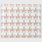 ユニコーンスパークルグリッターピンク金ゴールドフローラバラホワイト ラッピングペーパー (フラット)