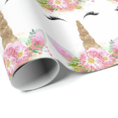 ユニコーンスパークルグリッターピンク金ゴールドフローラバラホワイト ラッピングペーパー (ロールコーナー)