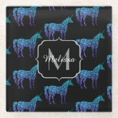 ユニコーンスパークルスアクアブルーグラデーションパターンモノグラム ガラスコースター (正面)